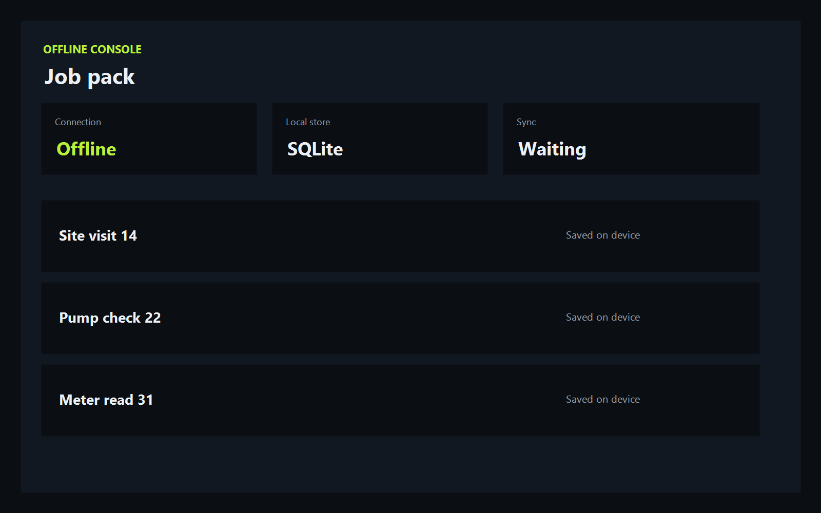 Offline Field-Services Job Pack & Local Sync Console screenshot