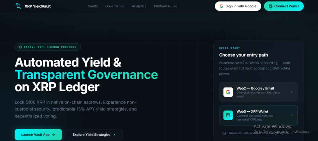 XRP YieldVault — Non-Custodial XRPL Escrow Protocol screenshot
